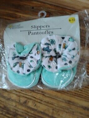 small wonders Mint and White Baby Slippers with Animal Pattern